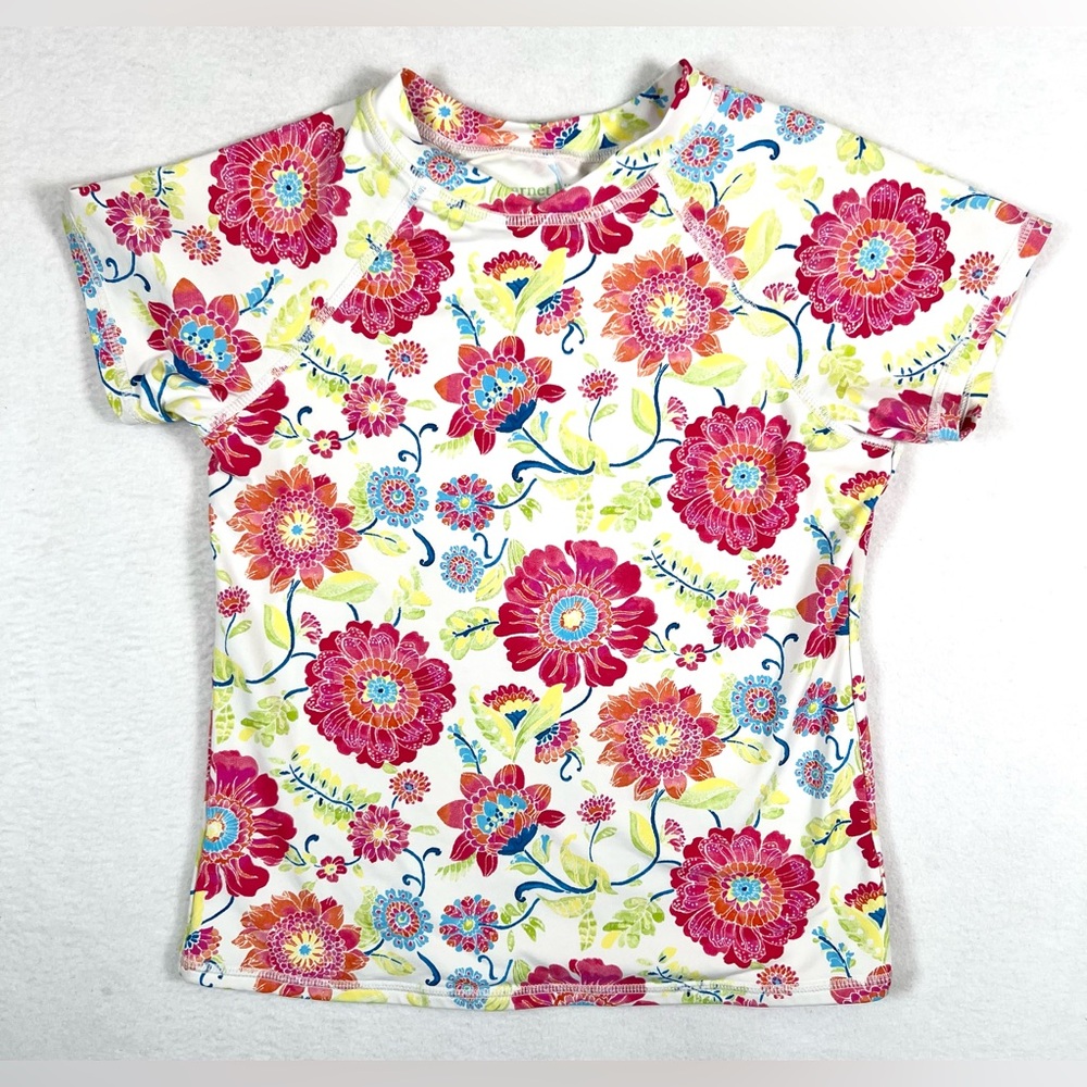 GARNET HILL KIDS Girls Short Sleeve Swim Rashguard Sunshirt‎ 8 Floral Summer
